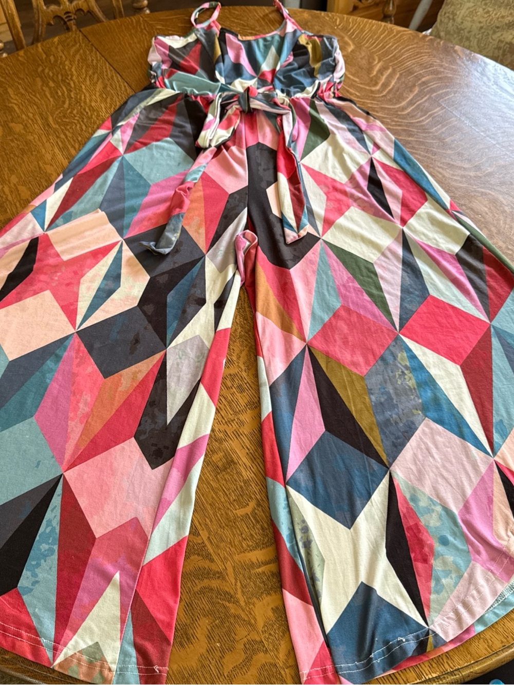 Wide-Leg Geometric Print Jumpsuit - Pink Multi